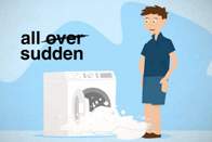 illustration of a man watching a washing machine overflow